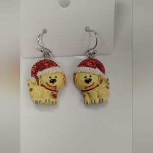 Festive Dog Earrings with Santa Hats